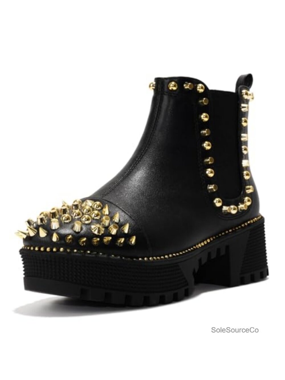 Chelsea Combat Boots Spiky Platform Block Heel PU